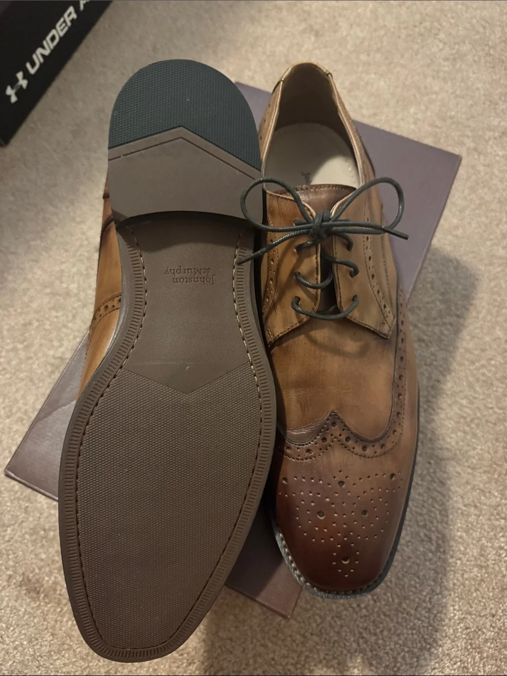 Johnston & Murphy Brown Leather Wingtip Oxfords Mahogany Calfskin 12M